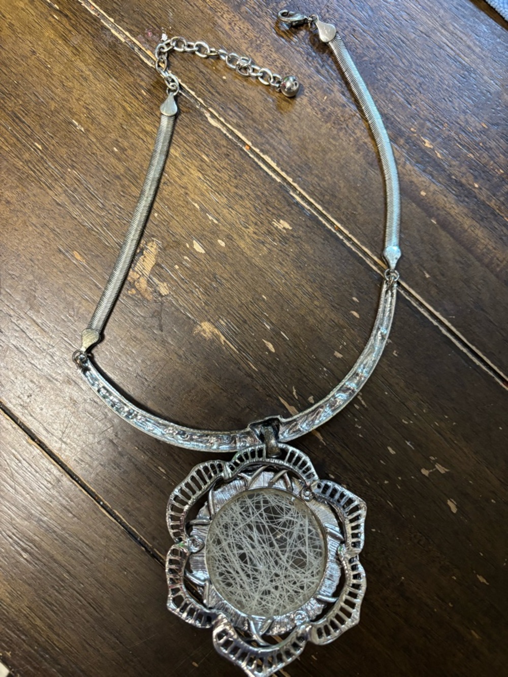 Silver-Tone Women’s Statement Necklace with Rutilated Quartz - Picture 2 of 3